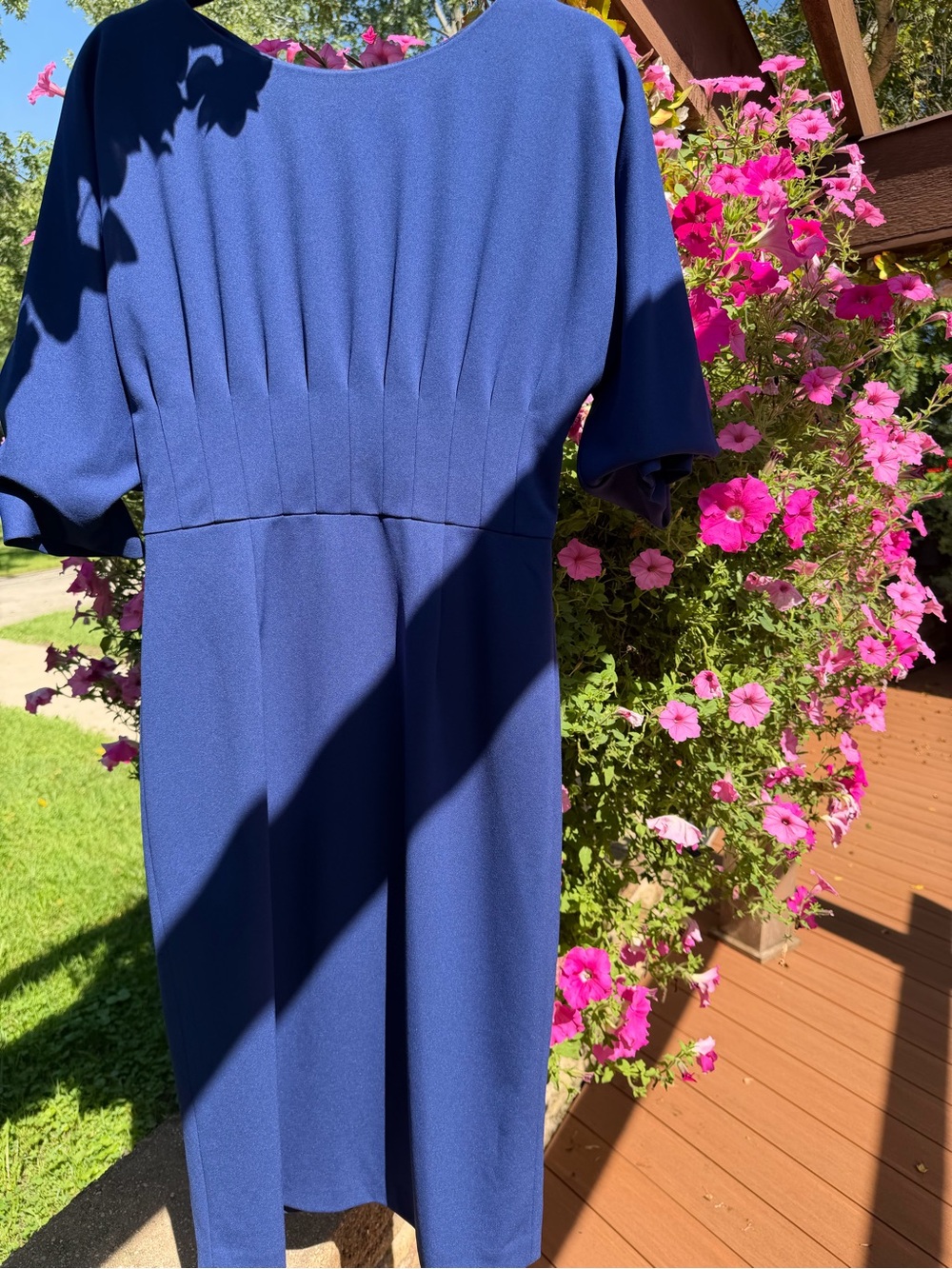 ANTONIO MELANI Navy Pleated Waist Midi Dress